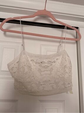 Lace Cropped Tank Top - White
